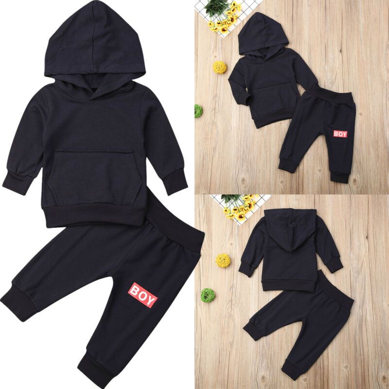 2PCS Newborn Baby Kids Boy Hooded Tops Blouse+Pants Tracksuit Outfits Clothes US