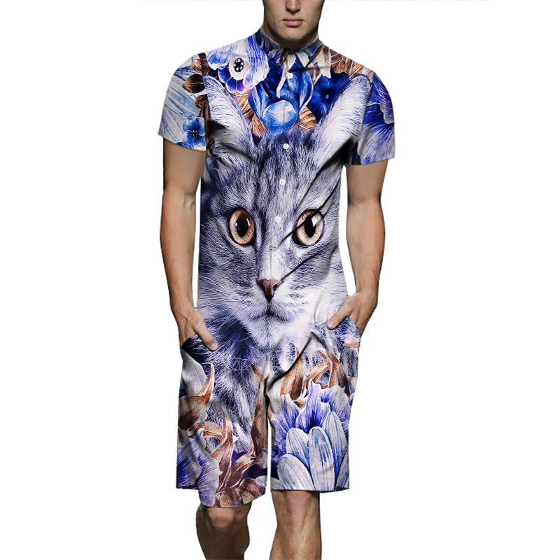 Acheter Pas Cher 2019 Nouveaux Hommes Combinaison Courte Une Combinaison  Homme Combinaison Homme Manches Courtes Bouton Shorts Combinaisons Fleur  Cat 3 D Imprimé Chemises Du 37,04 € | Fr.Dhgate