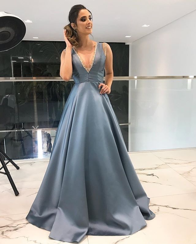 Grey Satin Formal Dresses Simple A Line 
