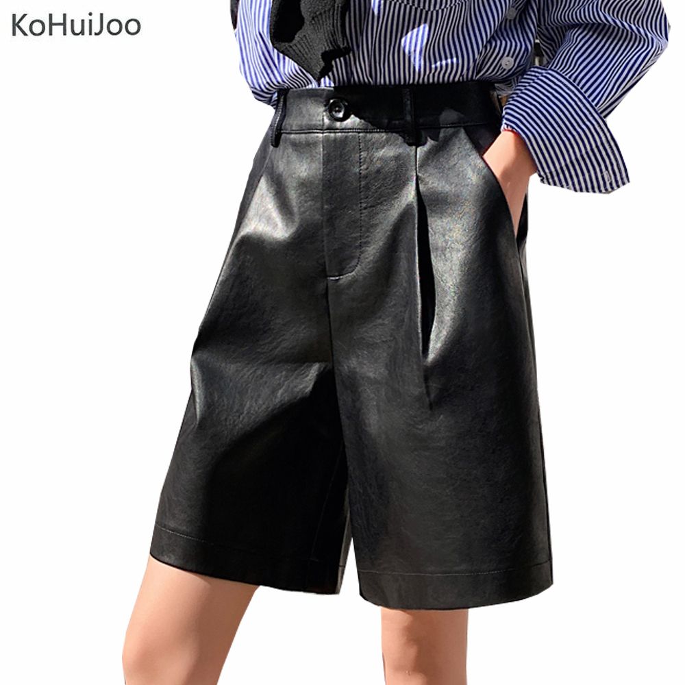 Grosshandel Kohuijoo Damen Pu Leder Shorts Herbst Plus Grosse Elastische Taillen Lose Beilaufige Gerade Knielangen Kunstleder Shorts Frauen Y0403 Von Shanye04 14 53 Auf De Dhgate Com Dhgate