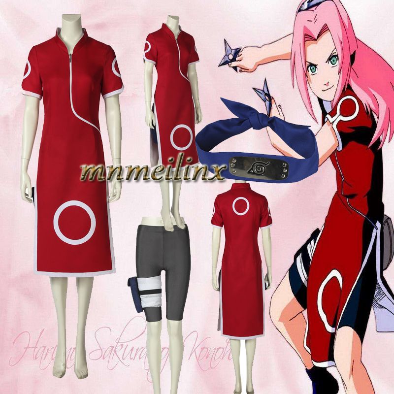 SBluuCosplay Anime Ninja Haruno Sakura Cosplay Costume 1st