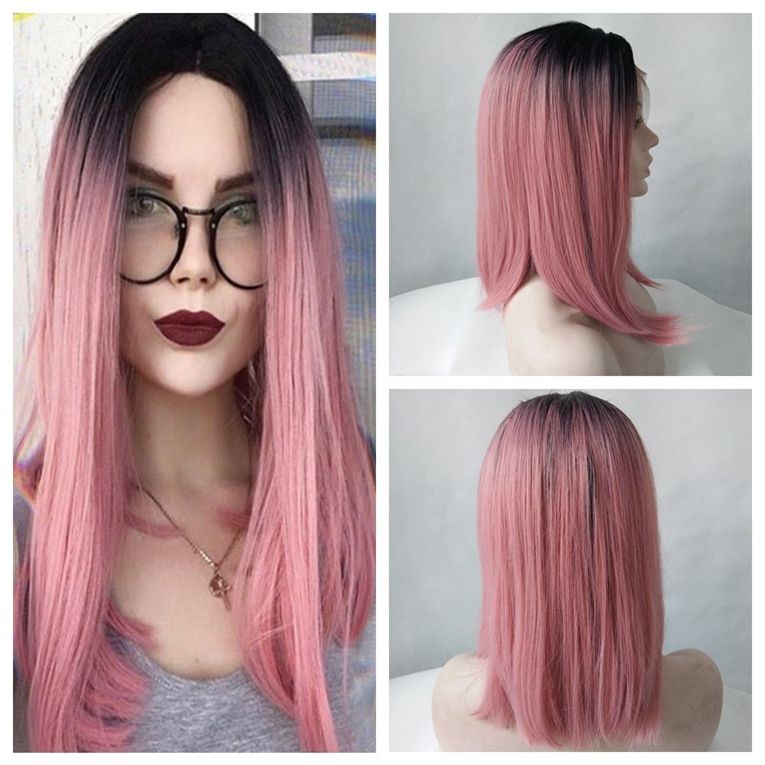 New Sexy 14 Inch Bob Ombre Pink Synthetic Short Hair Lace Front