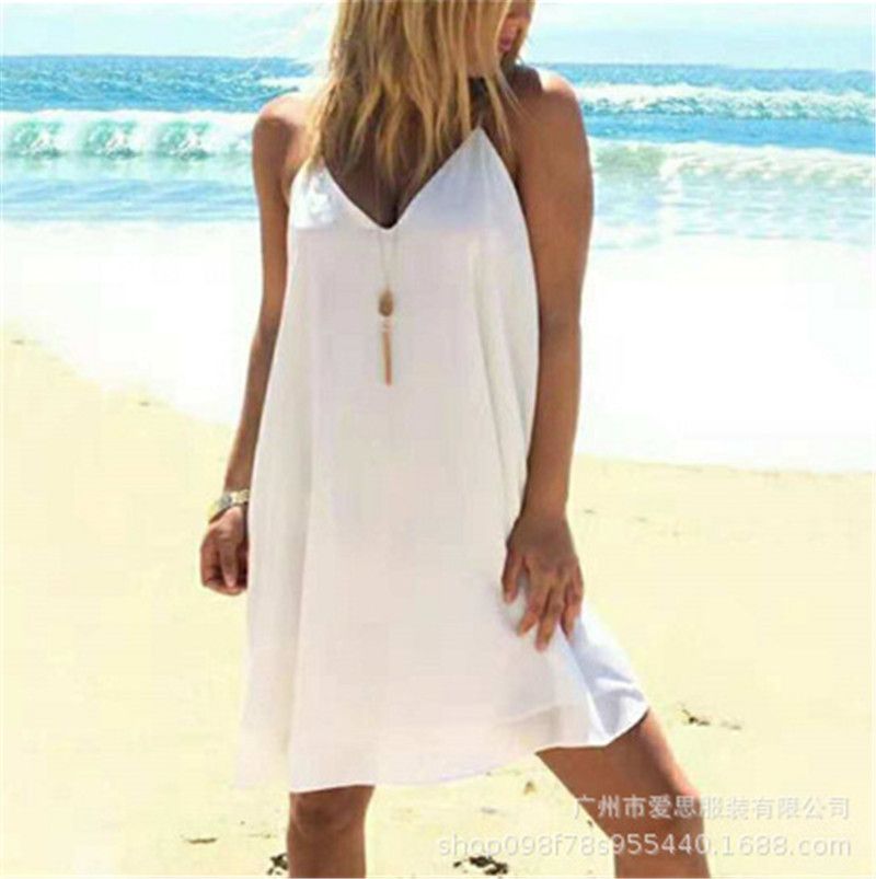 Compra De Vacaciones Para Mujer Vestidos De Diseño Sin Mangas Traseros H  Una Línea De Vestidos De Verano Para Mujer Con Cuello En V Vestidos De  Verano Mar Ocasional Sólida De Color