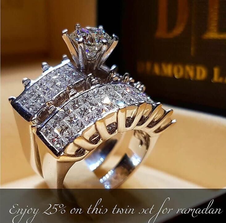 2019 New Female Big Stone Ring Set Boho Fashion Luxury 925 Silver Love Bridal