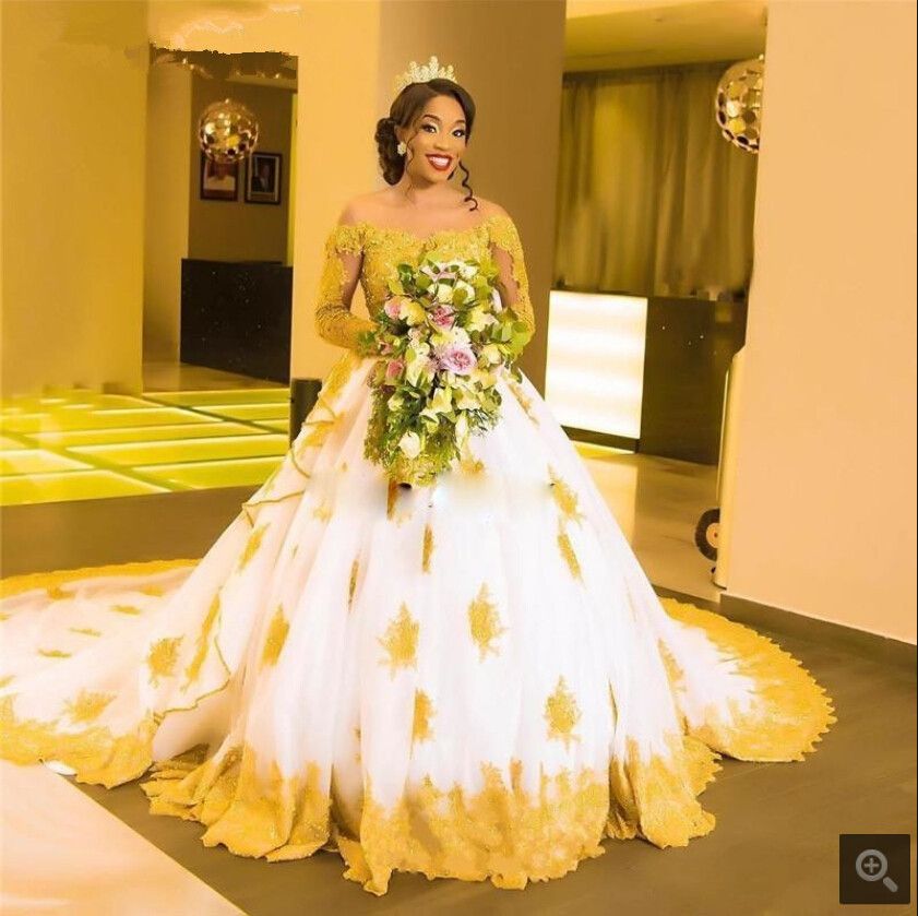 white and gold african wedding dress