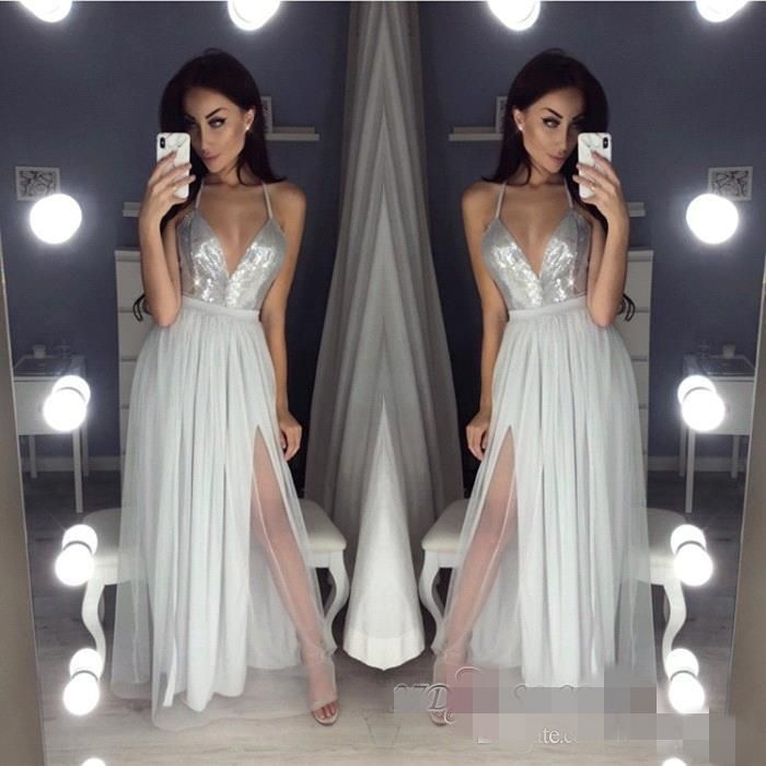 tight silver prom dress