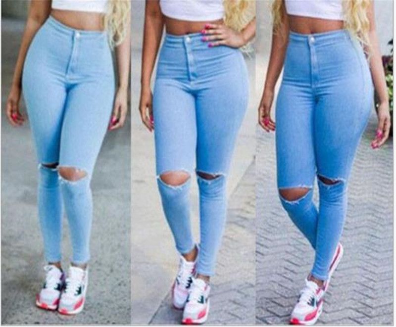 Compra Jeans De Diseño De Cintura Alta Azul Negro Blanco Lápiz De La Manera  OL Pantalones Mujer Estilo Pantalones Vaqueros Agujero Flaco De Primavera Y  Verano Para Mujer Barato | Entrega Rápida