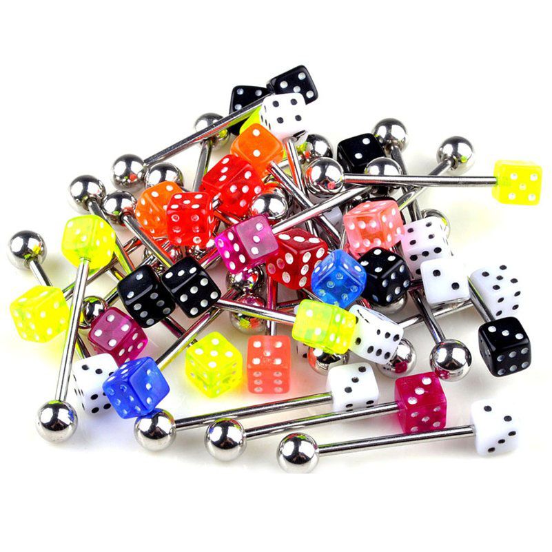 Mixed Acrylic Dice Tongue Piercings Stainless Steel Tounge Rings