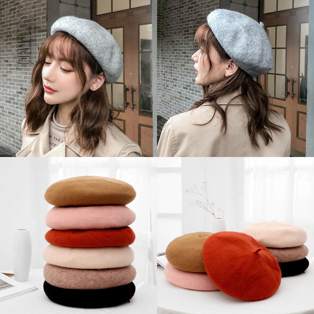 2019 Womens Solid Warm Wool Winter Beret French Artist Beanie Hat Ski Cap Hats