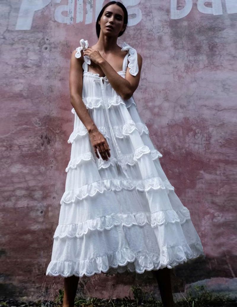 blue and white boho dress