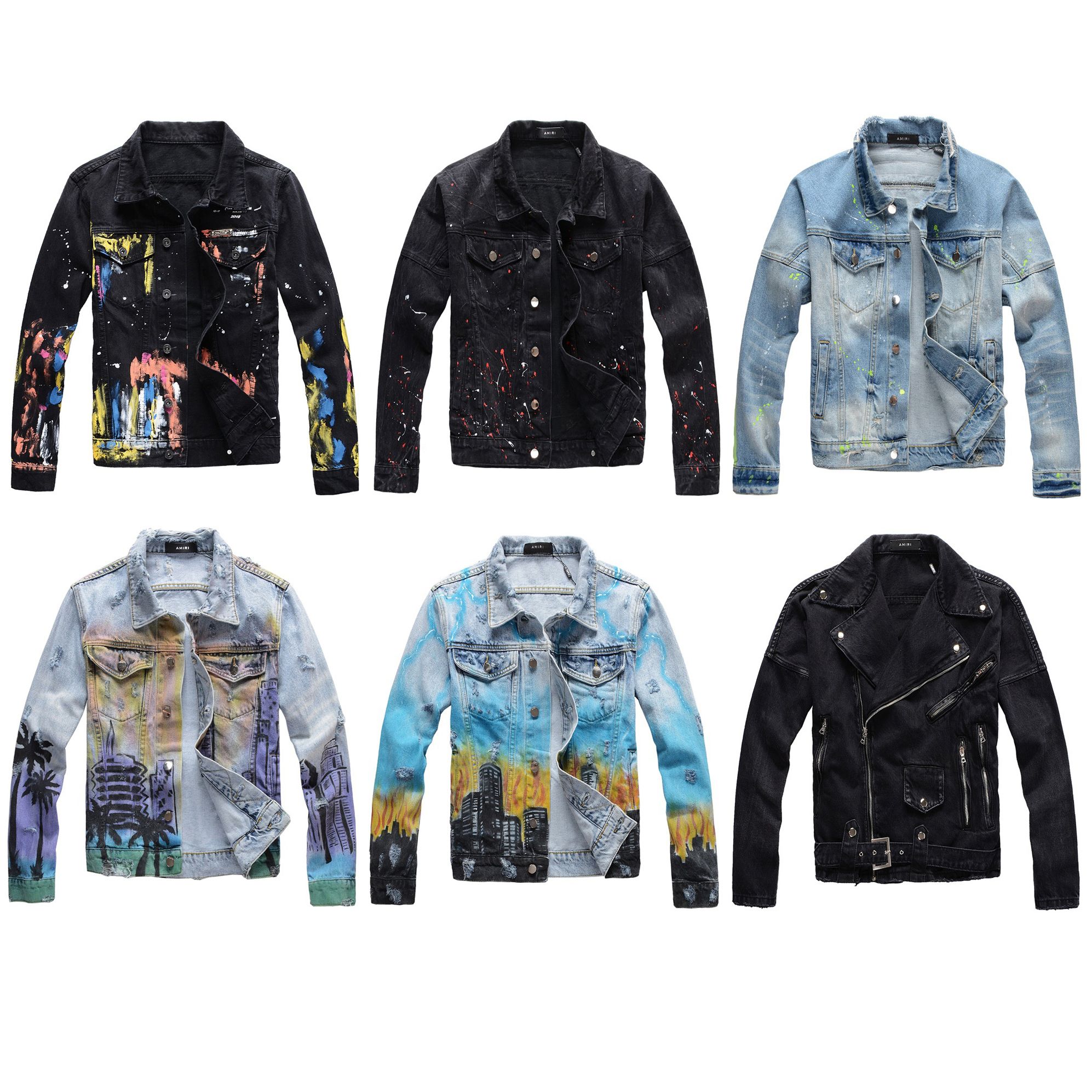 High Street Hand Painted Graffiti Print Paint Spray Dyeing Slim Denim