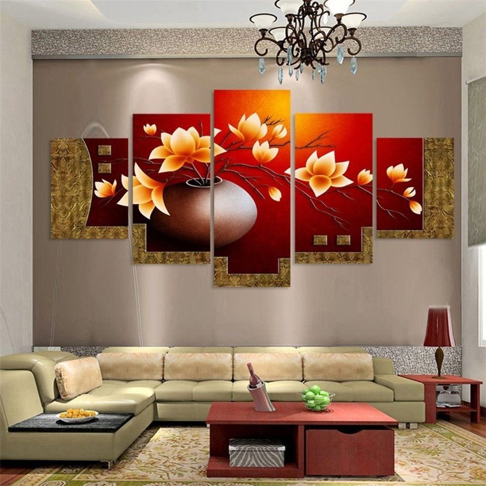 compre 5 unidades florero de la lona impresion del arte pintura al oleo cuadros de la pared para sala de estar pinturas decoracion de la pared diseno