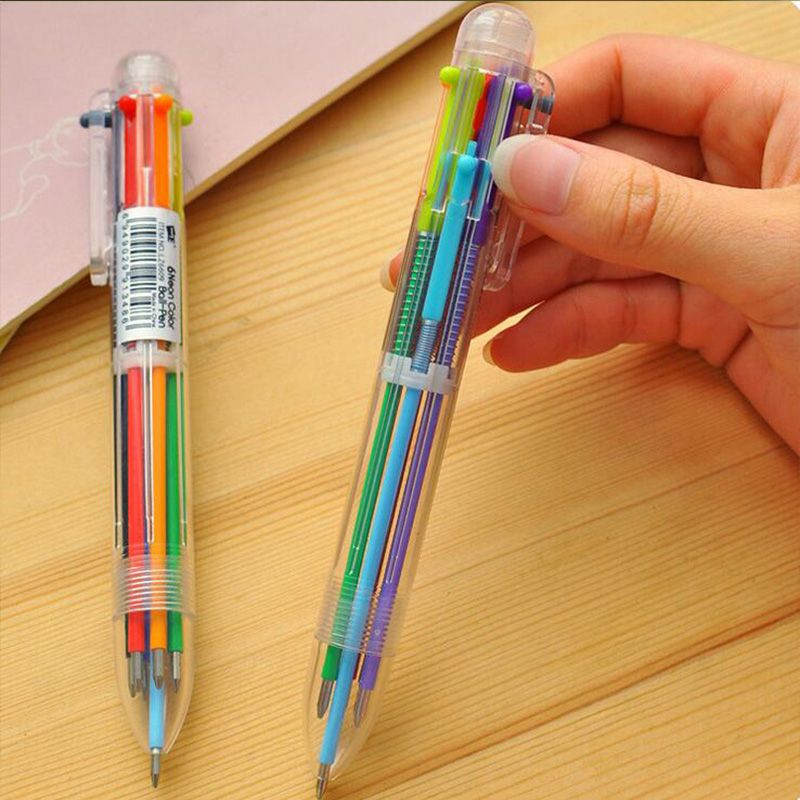 Wholesale 6 In ful Pens Novelty Multicolor Ballpoint Pen Press Red