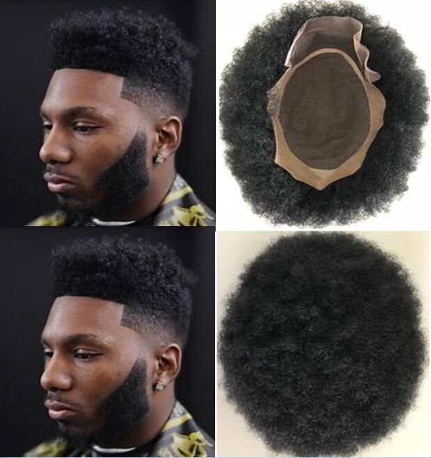 Men Hair Wig Hairpieces Afro Hair Toupee Lace Front with Mono NPU Toupee  Jet Black Indain Virgin Human Hair Replacement for Black Me