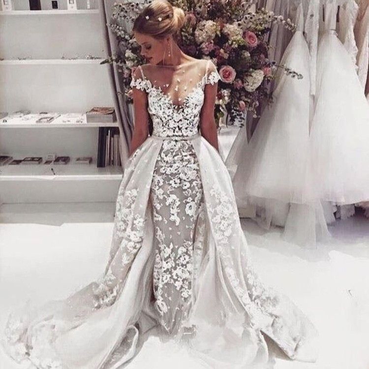 illusion applique wedding dress