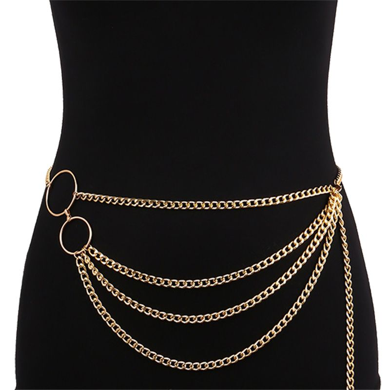 Fashion Punk Waist Chain Retro Sexy Metal Waist Chain Gold Belt For