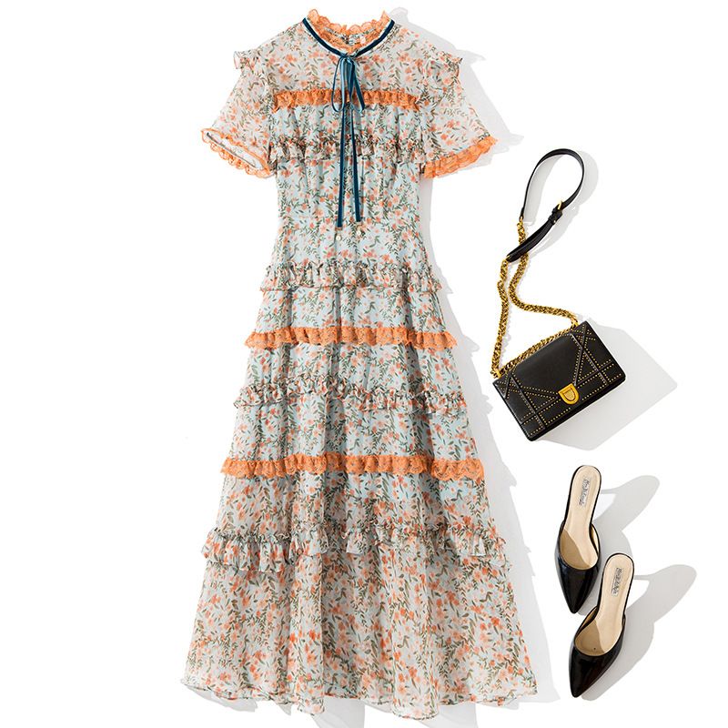 round neck long sleeve tiered midi dress