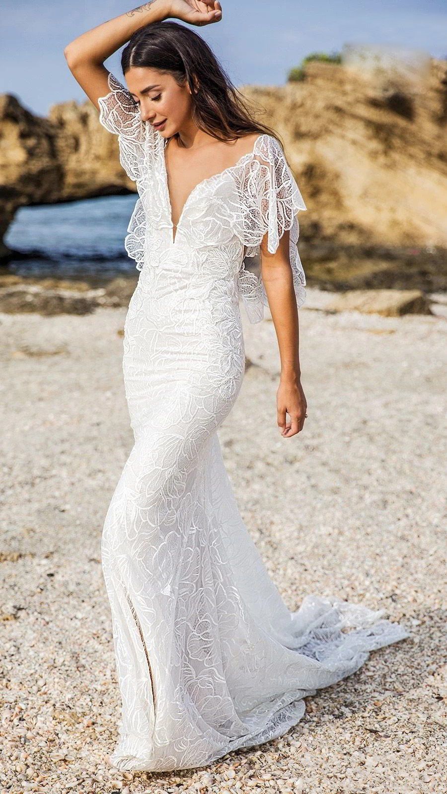 2020 Boho Mermaid Wedding Dress Lace 