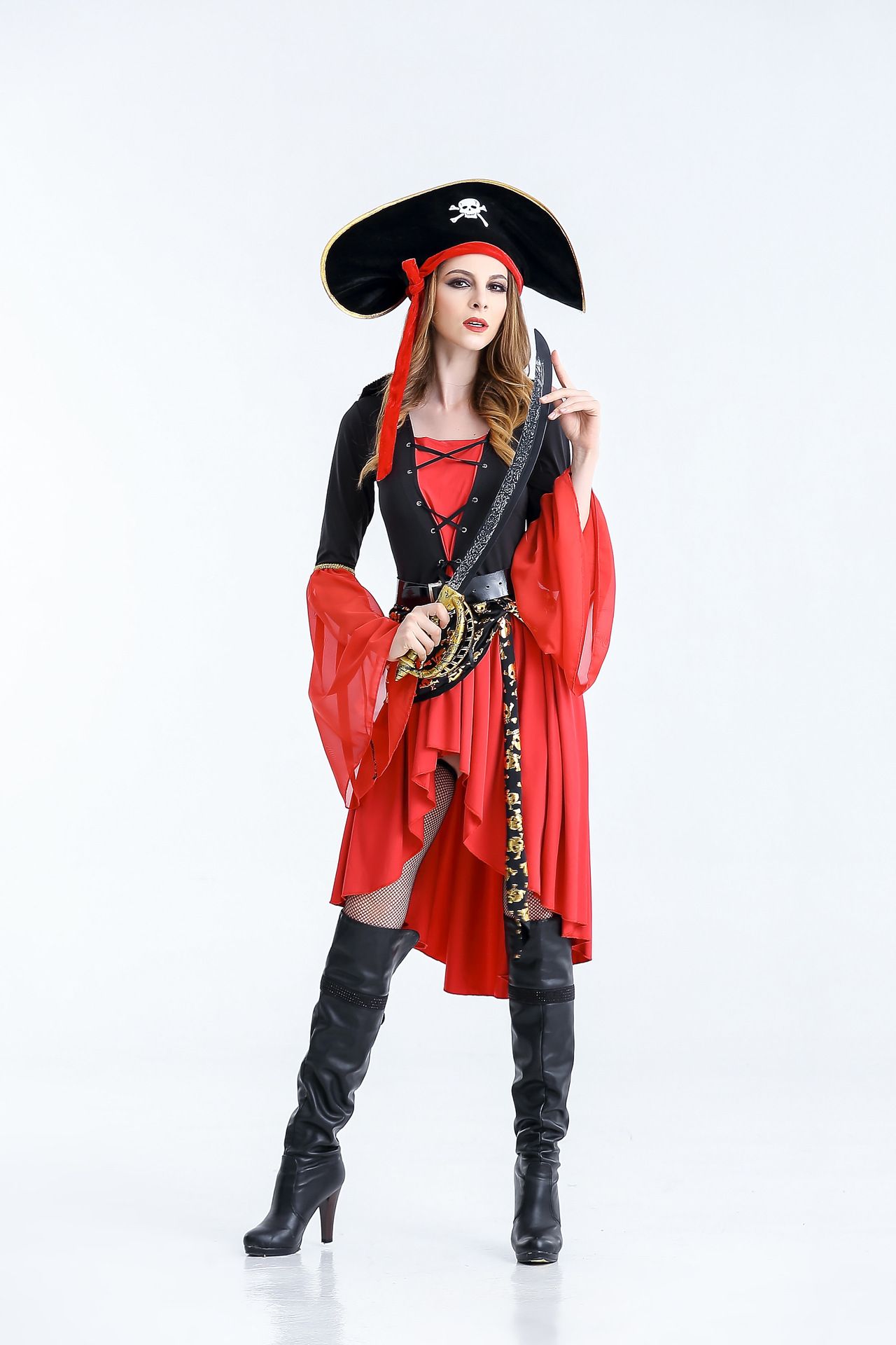 traje de pirata envío libre trajes de Halloween, uniformes de juego vestir juegos de guapo personalidad mujeres traje delgado de la manera Skrit