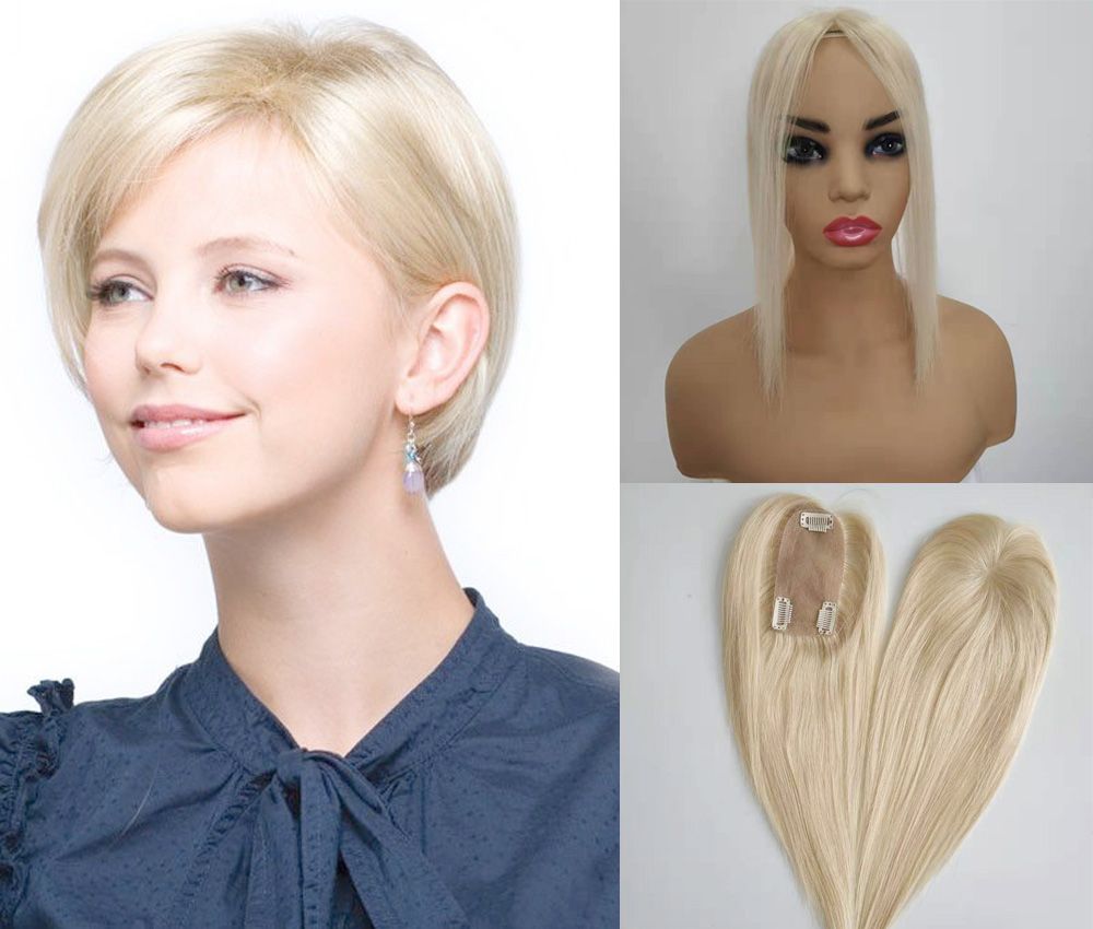 2019 Stock Blonde Silk Base Human Hair Toppers For Thinning