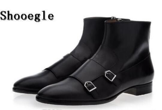 Acquistare Nuovi Uomini Nero Stivaletti In Pelle Marrone Doppia Fibbia  Impreziositi Appartamenti Stivali Con Cerniera Laterali Uomo Monk Short  Botas Economico | Consegna Veloce E Qualità | It.Dhgate