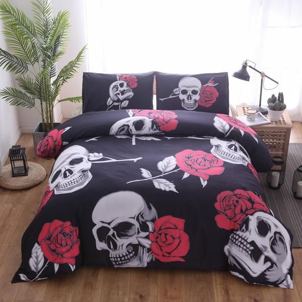 3d Black Motorcycle Skull Printed Duvet Cover Set Single Queen