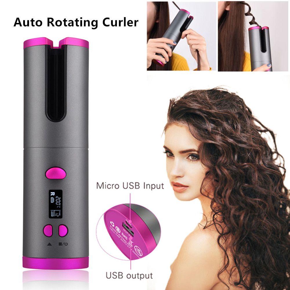 Portable Cordless Auto Rotating Ceramic Hair Curler USB Rechargeable Curling Iron LED Display Temperature Adjustable Curling Wave Styer Portable Cordless Auto Rotating Ceramic Hair Curler USB Rechargeable Curling Iron LED Display Temperature Adjustable Curling Wave Styer