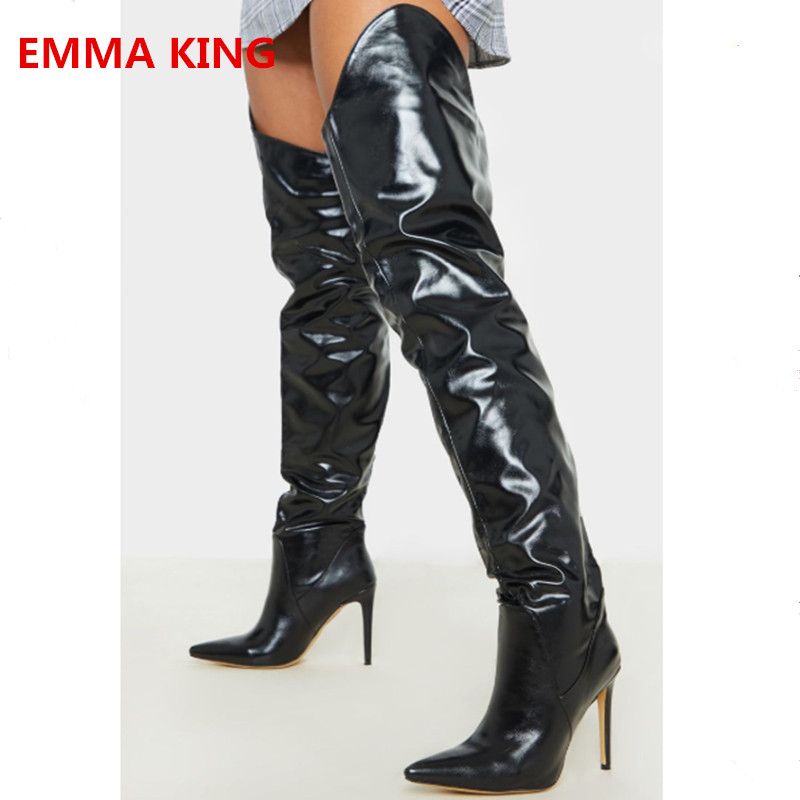knee high boots patent leather
