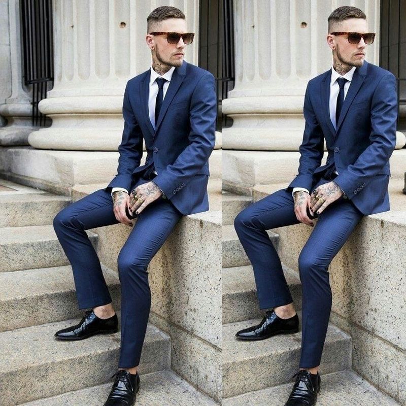 Compre Trajes Para Hombres Azul Marino Boda Del Hombre De Negocios De Los  Trajes Del Novio Solo Pecho Esmoquin Capa + Pantalones Traje Slim Fit Homme  Terno Masculino A 103,35 € Del