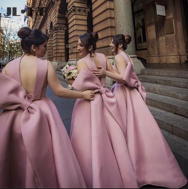 Compra Fiesta De La Boda Rosa Polvoriento Damas De Honor Vestidos De Arco  Largo Vestido De Dama De Honor Vestido De Damas De Honor Por Encargo Largo  Prom Vestidos De Longitud De