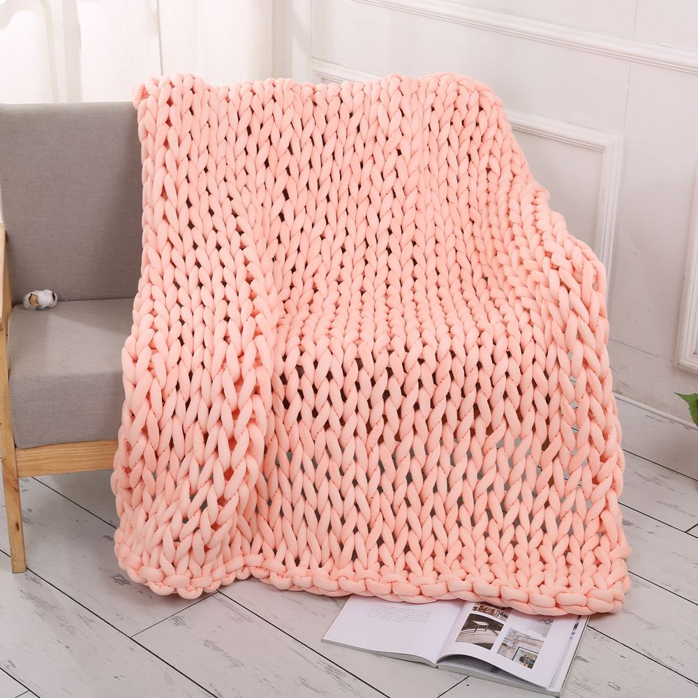 Pink Handmade Chunky Knitted Blanket 