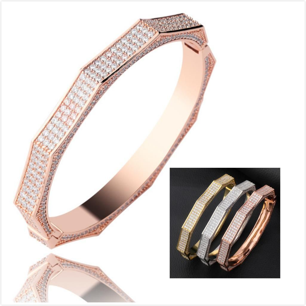 New Personalized 18K Gold Plated Cubic Zirconia Diamond Mens Polygon