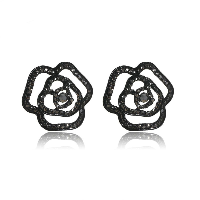 black crystal stud earrings