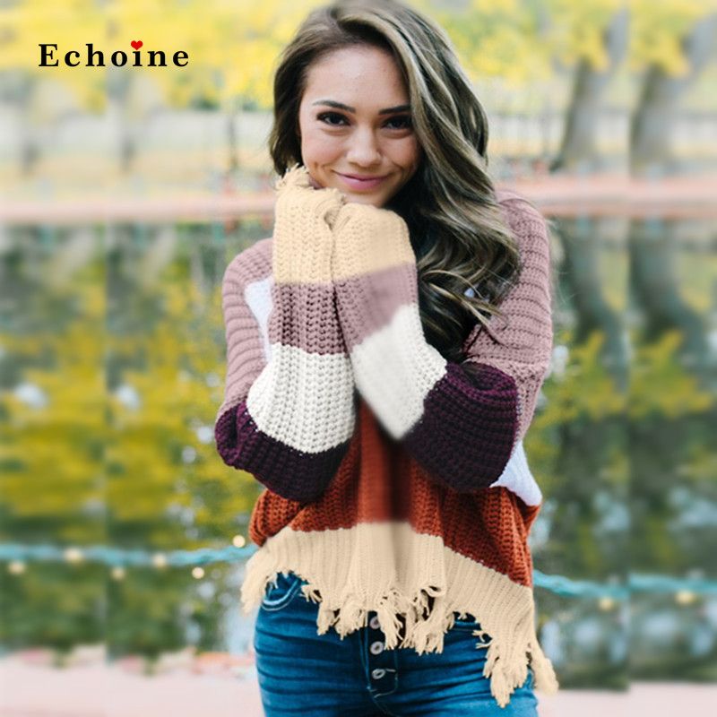 distressed color block sweater