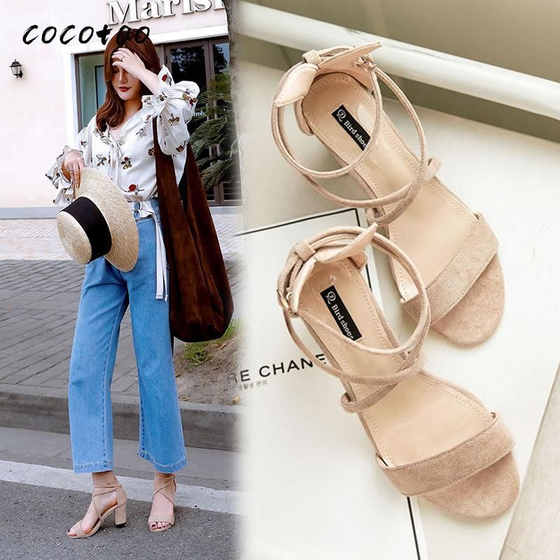 korean suede high heels sandals