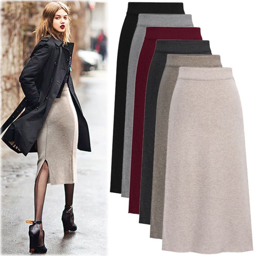 Best And Cheapest Skirts Large Size Womens Wool Woolen Skirt Split Hem ...