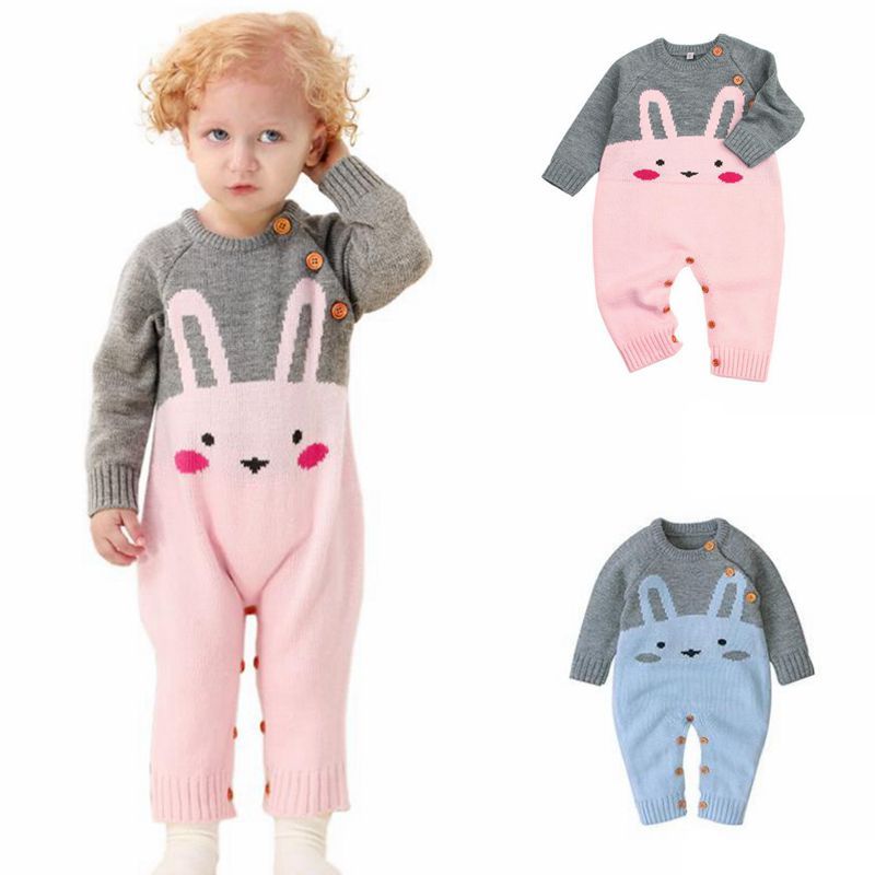 2020 Easter Baby Clothes Bunny Toddler Girls Knitted Rompers Rabbit ...
