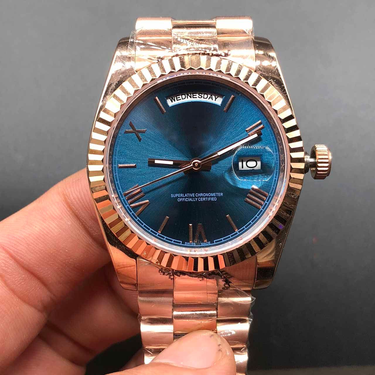 Top Watch Blue Dial DAY/DATE Rose Gold 