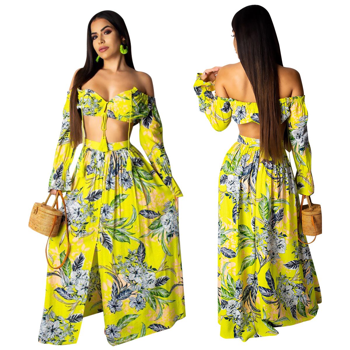Compra Mujeres Elegantes De Verano Vestidos Largos Largos Conjunto De Dos  Piezas Sexy 2019 Tie Crop Top Faldas Estampado Floral Gasa 2 Piezas Trajes  Amarillo Barato | Entrega Rápida Y Calidad | Es.Dhgate