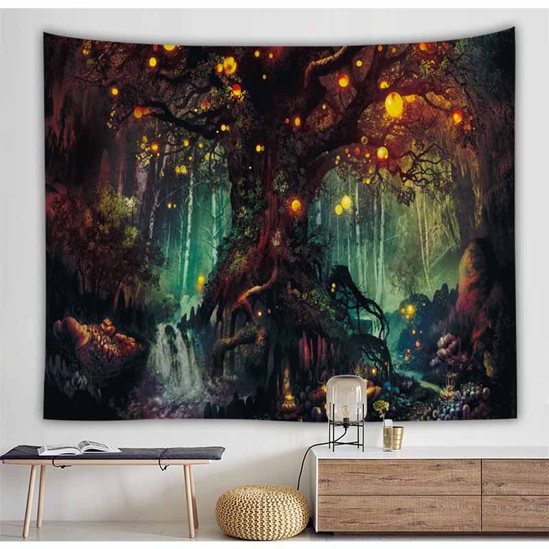 Natural Scenery Fantasy Forest Tree Tapestry Wall Hanging Backdrop Art