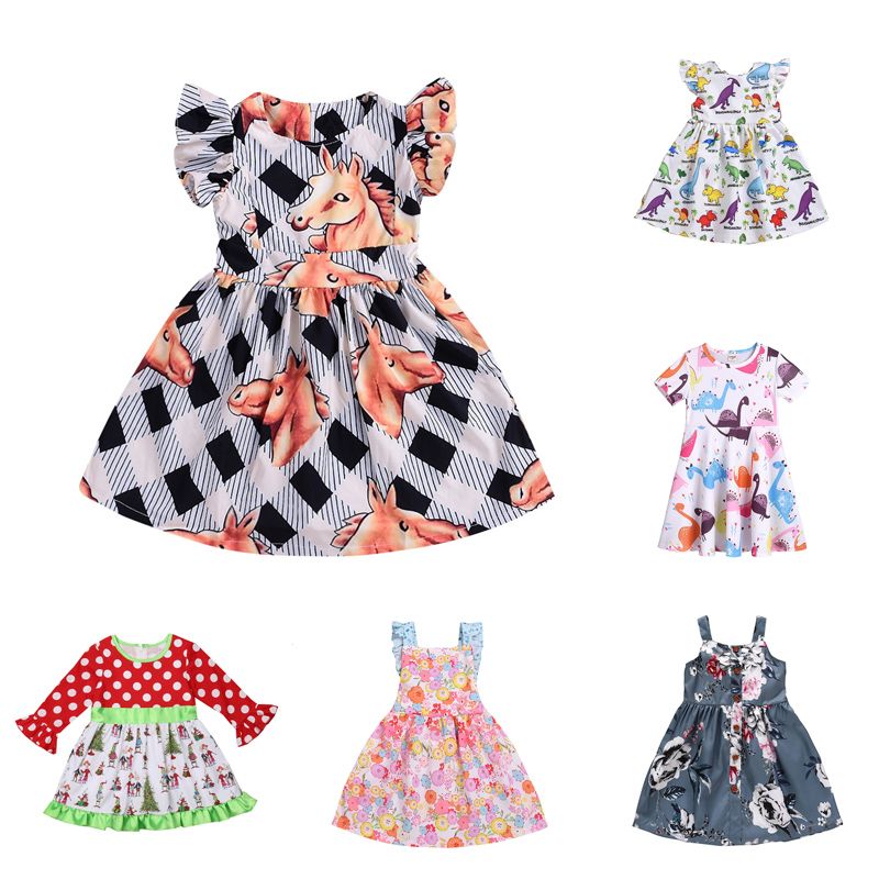 Baby Girls Infant Kids Cute Cartoon Dinosaur Dress Casual Cotton Blend Dresses