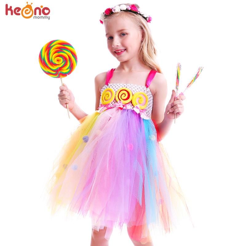 Vestidos de la niña Pom dulce caramelo lollipop niñas tutu vestido niños iris hadas