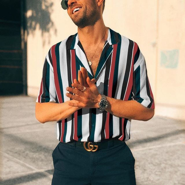 Diseñador Hawaii camisetas de los hombres ocasionales la solapa la manga del