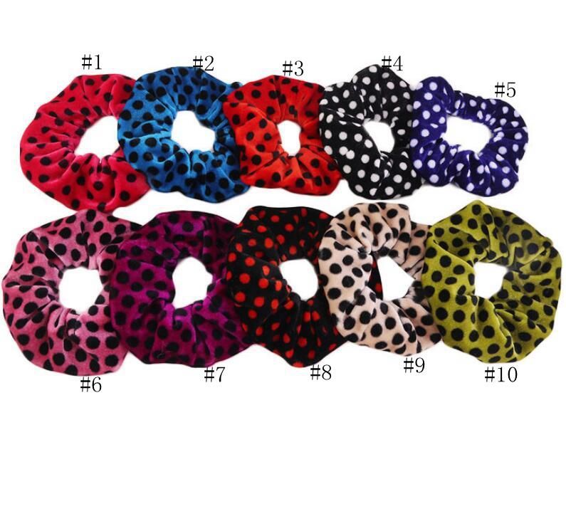 2PCS Womens Girls Polka Dot Print Velvet Hair Bands Scrunchies Ponytail Holders