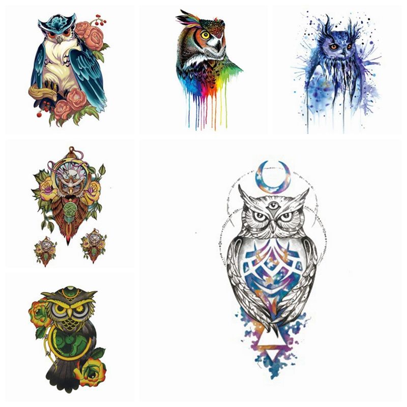 Buho Tatuaje Temporal Tatuajes De Transferencia De Agua 3d Tatuaje De La Pierna Brazo Estilo De Moda Arte Corporal Extraible Tatuaje Impermeable Etiqueta Engomada Del Arte Hha310 Por Ruby One 0 01