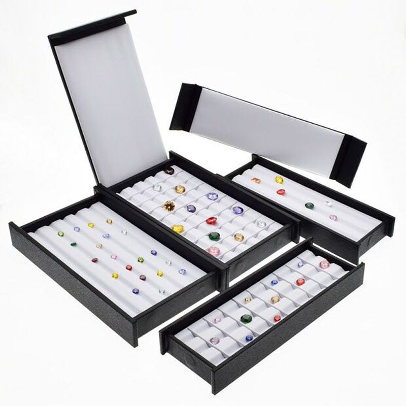 2020 PU Leather Gem Display Tray Diamond Storage Box Jewelry Case With