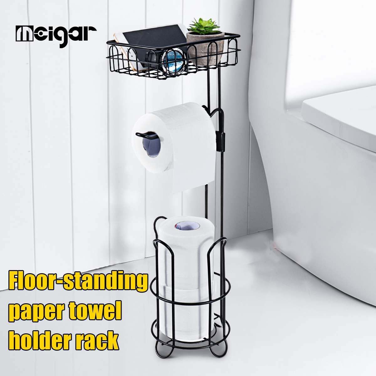 2020 Metal Floor Standing Paper Roll Towel Holder Stand Organizer Toilet Paper Rack Bathroom Hardware Vertical Storage Basket Black T200426 From Mingjing01 22 67 Dhgate Com