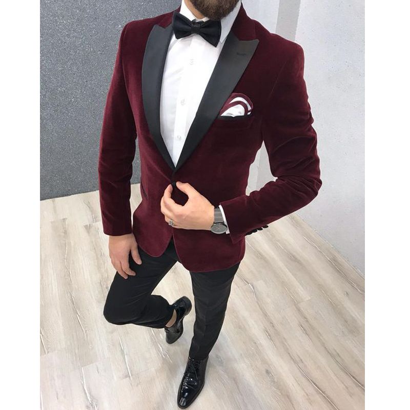 Compre Trajes De Novio Slim Fit De Color Rojo Oscuro Trajes Para Hombre  Para Trajes De Banquete De Boda 2 Piezas De Esmoquin De Boda Chaqueta De  Esmoquin Blanco + Pantalones A