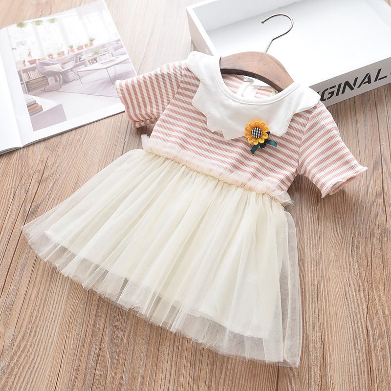Toddler Infant Kids Summer Baby Girls Fly Sleeve Solid Bow Dress Clothes Dresses