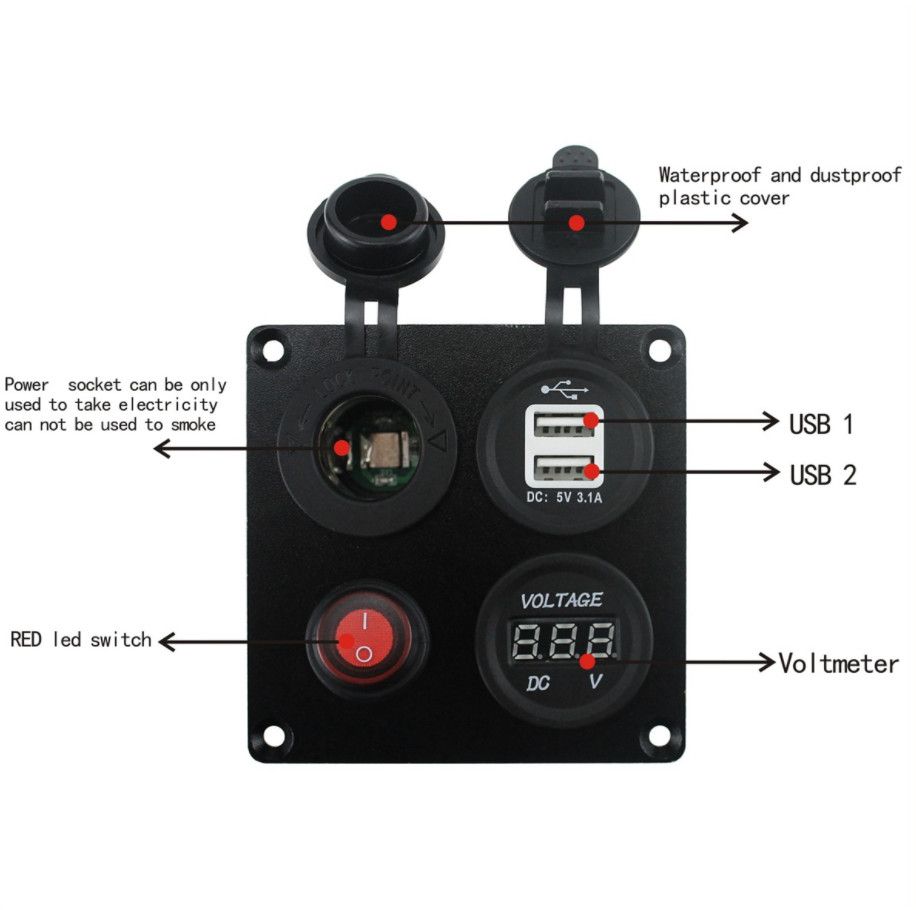 6 Gang 12V 24V ON-OFF Blue LED Toggle Switch Panel Marine Truck Camper Car Boat